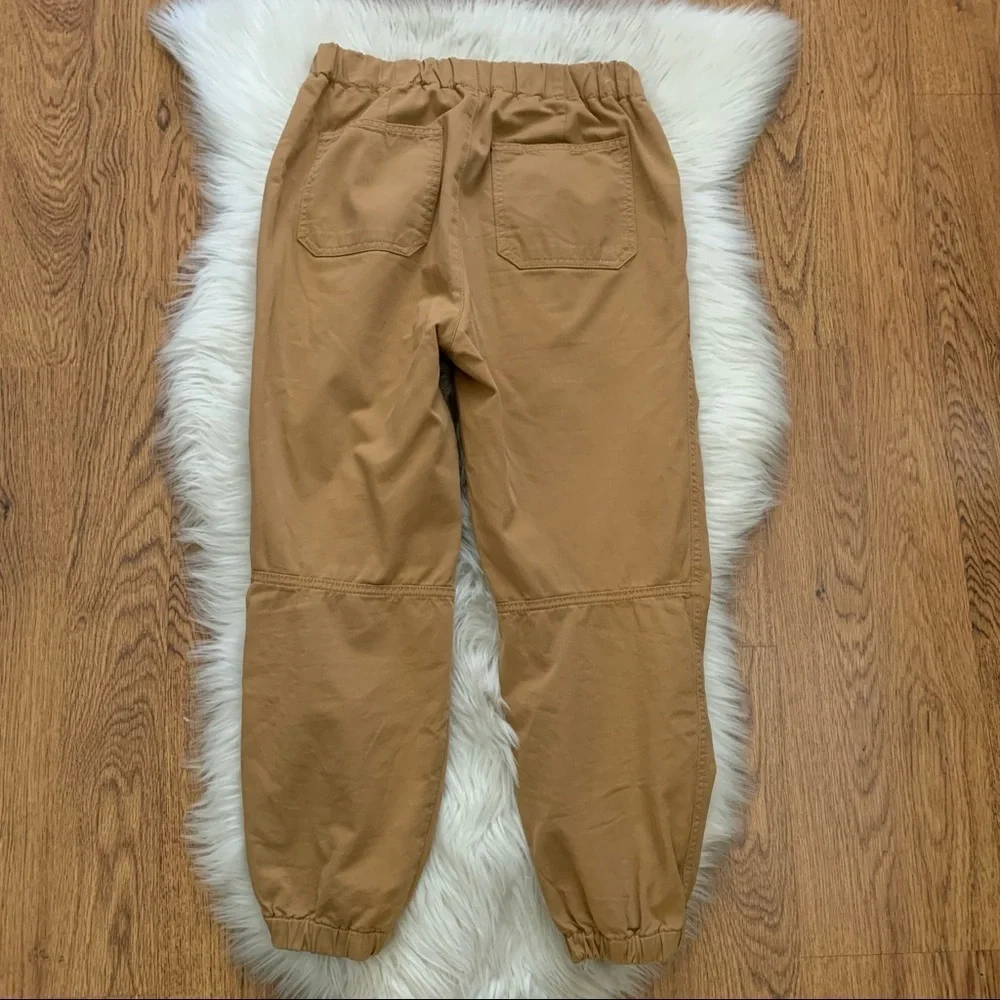 Free People Tan/Brown Crop Elastic Waist Front Buttons Cotton Joggers Si…